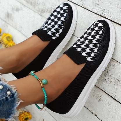 Casual Houndstooth Weave Women's Flat Shoes-POIULTD