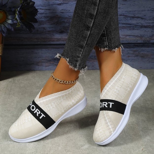 Casual Letter Printed Weave Women's Sneakers-POIULTD
