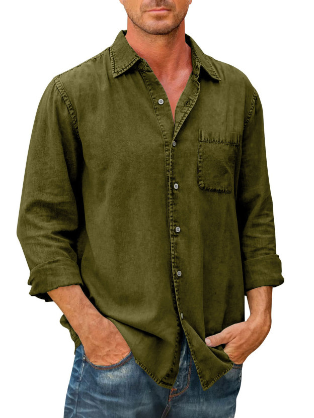 LAST DAY 49% OFF-Mens Denim Long Sleeve Button Down Shirt