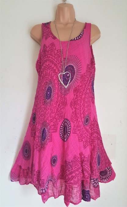 Vintage Print Sleeveless Dress-POIULTD