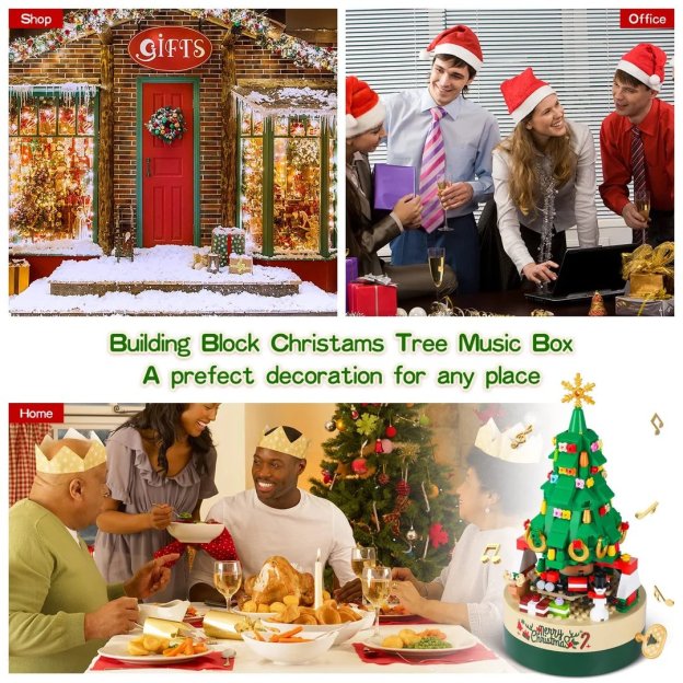 Christmas tree music box built with 361 building blocks