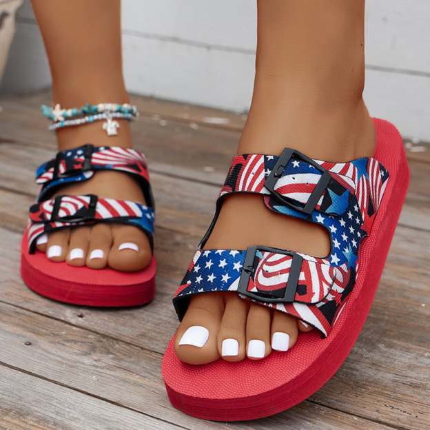 Women's Fashionable And Comfortable Thick-Soled Flag Plate Flower Sandals-POIULTD