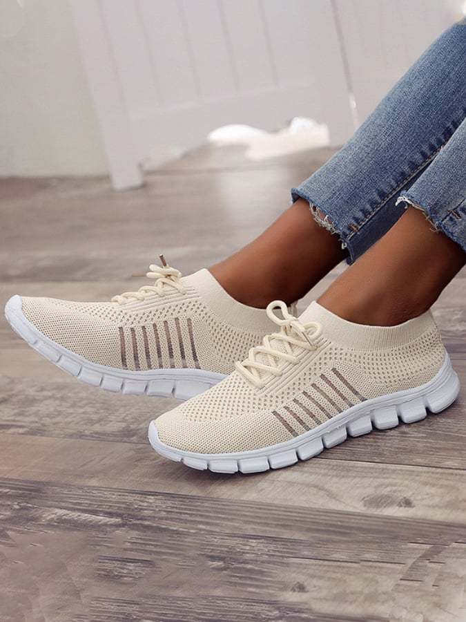 Spring New Fashion And Comfortable Flying Weaving Mesh Single Shoes Women's Shoes Breathable Sneakers Deep Mouth Lace -Up Loose Cake Bottom Casual Shoes Female-POIULTD