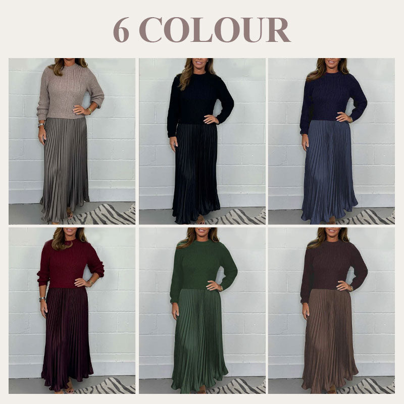 🔥Black Friday Promotion 49%OFF🔥Women's solid color Long Sleeve Jumper & Pleated Bottom Dress
