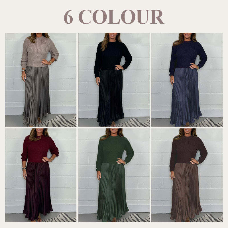 🔥Black Friday Promotion 49%OFF🔥Women's solid color Long Sleeve Jumper & Pleated Bottom Dress