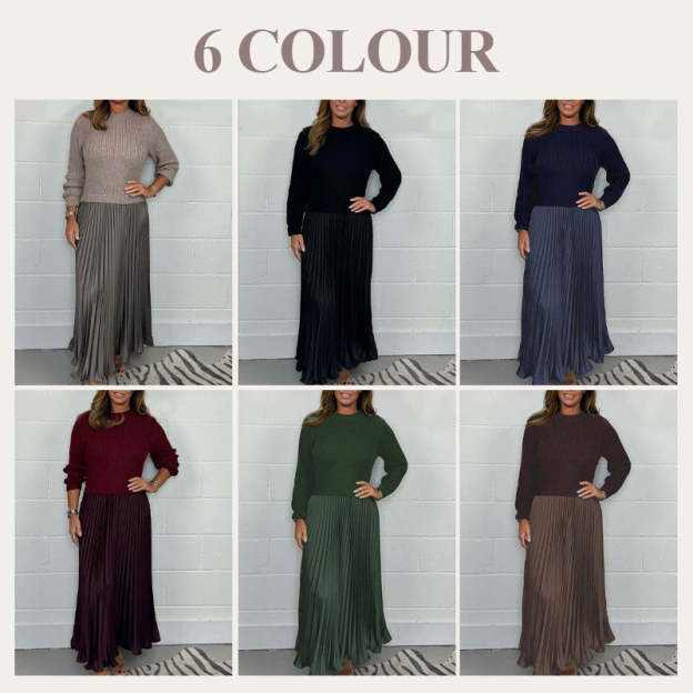 🔥Black Friday Promotion 49%OFF🔥Women's solid color Long Sleeve Jumper & Pleated Bottom Dress