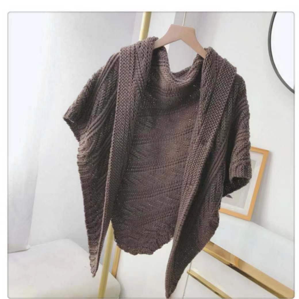 Knitted Triangle Shawl with Leather Buckle-POIULTD