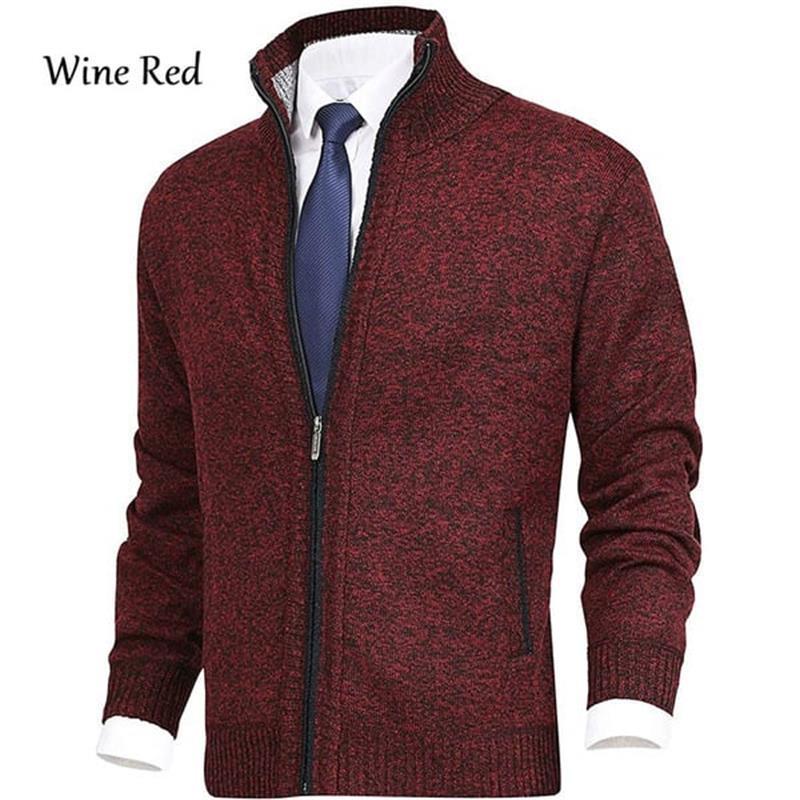 Men\'s Solid Color Stand Collar Fashion Cardigan Sweater Knit Jacket-POIULTD