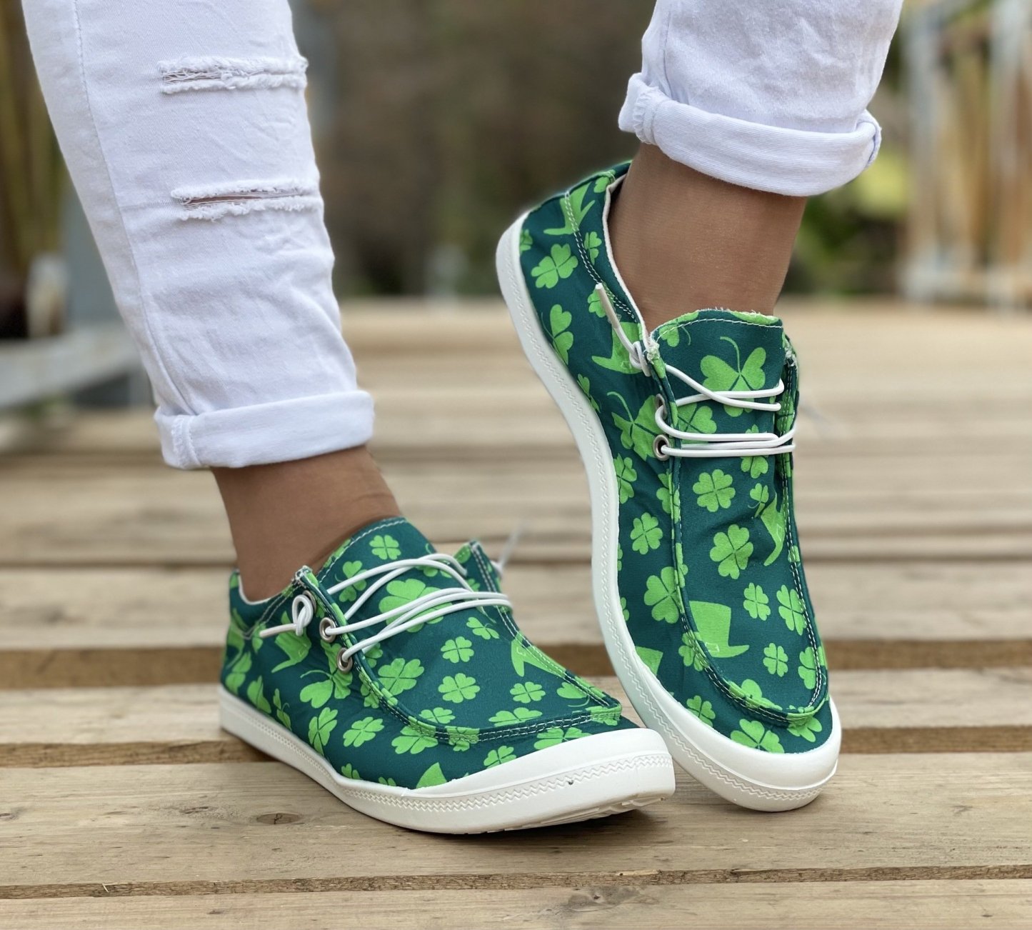 Women's St.Patrick's Day Clover Printed Canvas Shoes-POIULTD