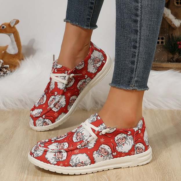 Women's Christmas Santa Print Design  Flat  Shoes-POIULTD