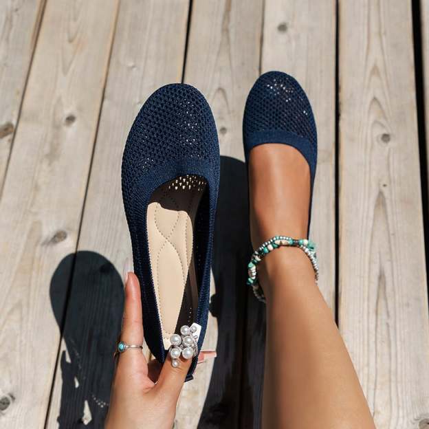 Casual Round Toe Hollow Out Weave Women's Flat Shoes-POIULTD