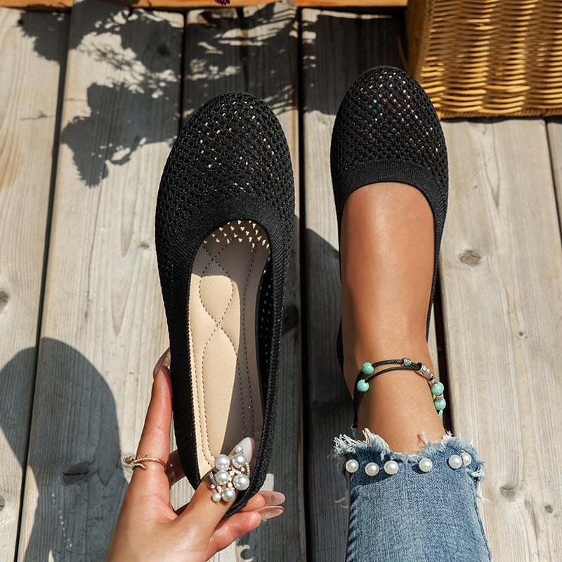 Casual Round Toe Hollow Out Weave Women's Flat Shoes-POIULTD