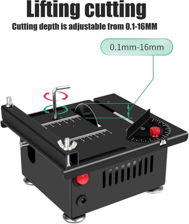 Mini Multi-functional Table Saw, Mini Table Saw, Mini Table Saw for Crafts, Mini Table Saw, 7 Speed Adjustable, 1/2" Adjustable Cut Depth Liftable Table Saw (A)-POIULTD