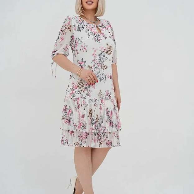 🌹Elegant chiffon long pleated dress with short sleeves-POIULTD