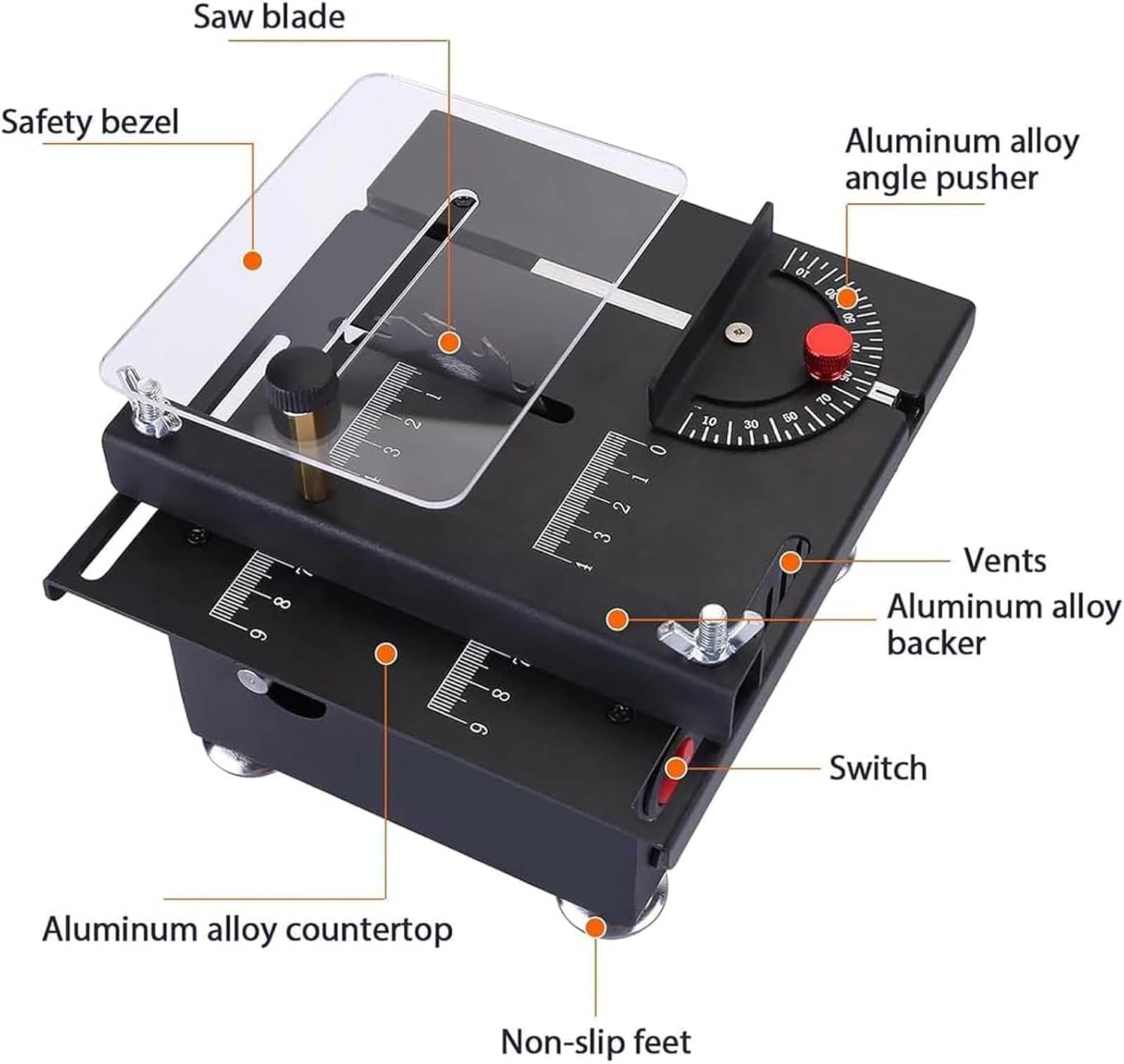 Mini Multi-functional Table Saw, Mini Table Saw, Mini Table Saw for Crafts, Mini Table Saw, 7 Speed Adjustable, 1/2" Adjustable Cut Depth Liftable Table Saw (A)-POIULTD