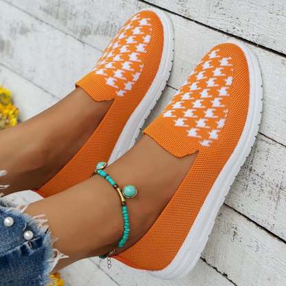 Casual Houndstooth Weave Women's Flat Shoes-POIULTD