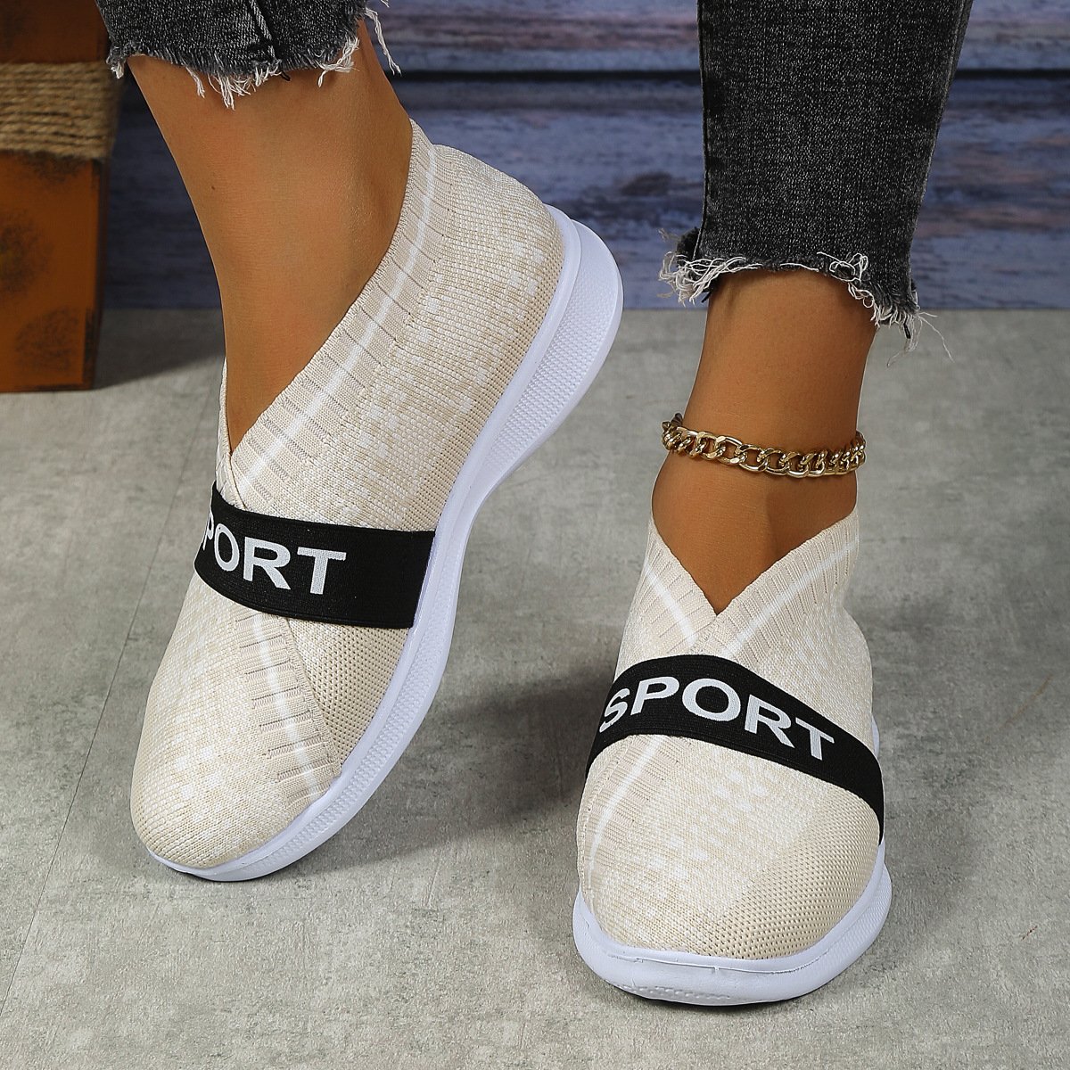 Casual Letter Printed Weave Women's Sneakers-POIULTD