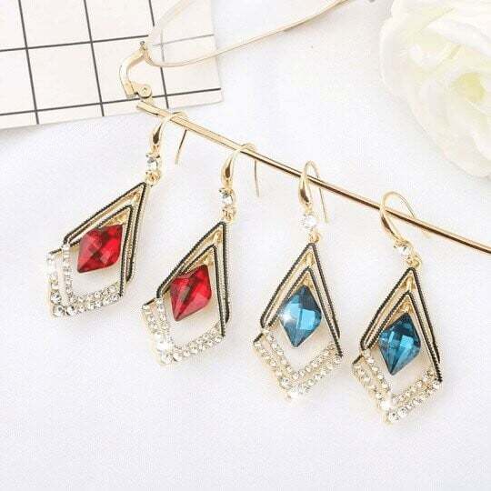 Rhombus Sapphire Earrings-POIULTD