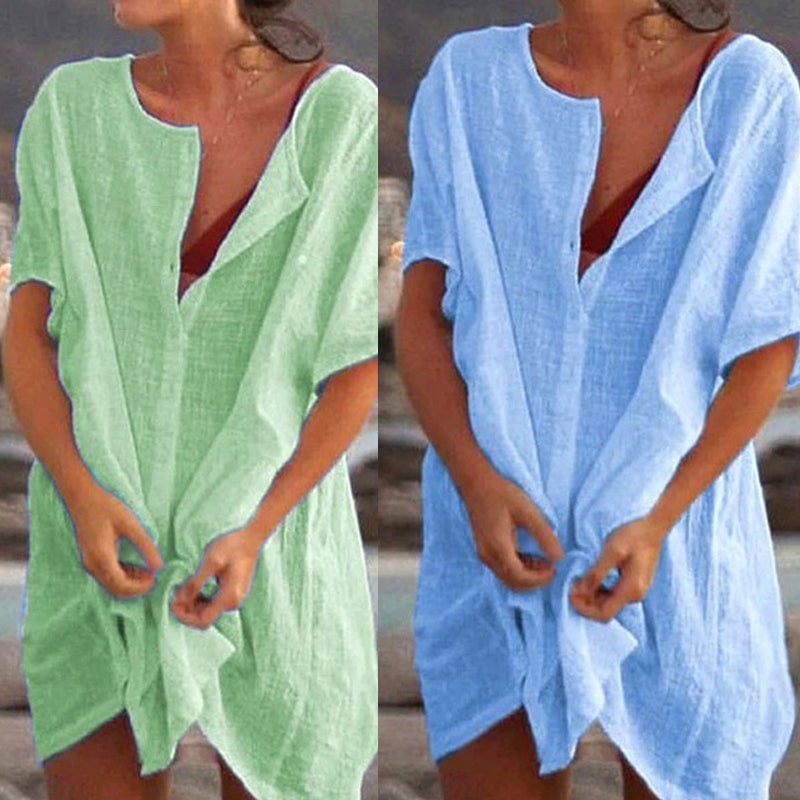 Summer Cotton Loose Short Dresses  Casual Women's  shirt-POIULTD