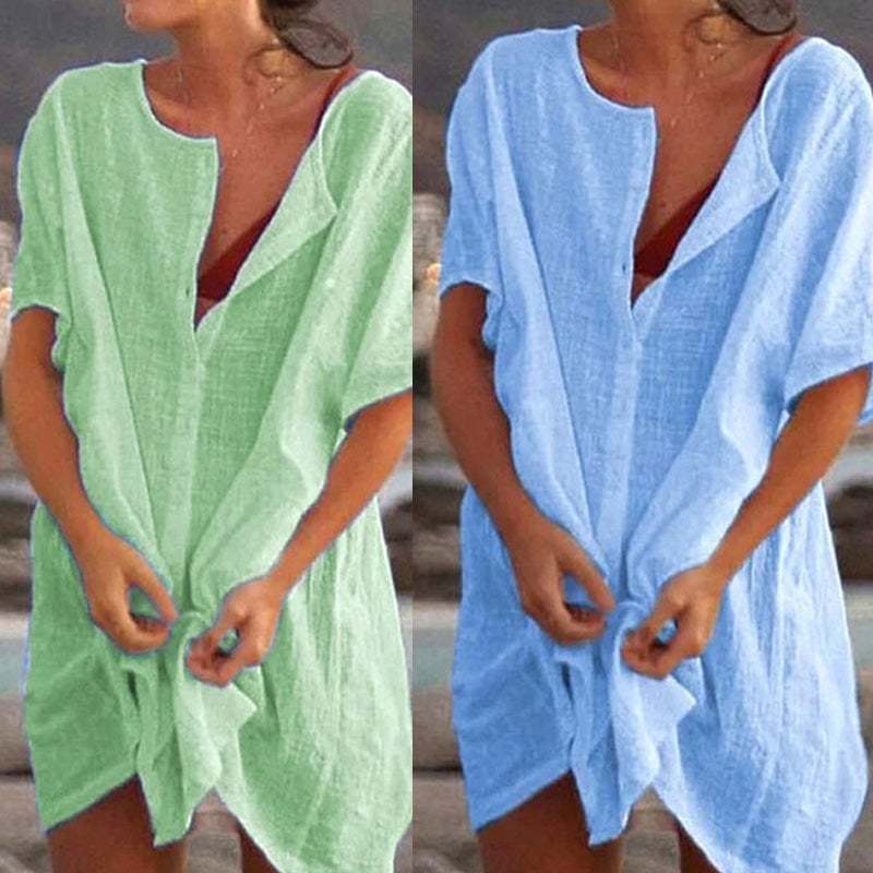 Summer Cotton Loose Short Dresses  Casual Women's  shirt-POIULTD