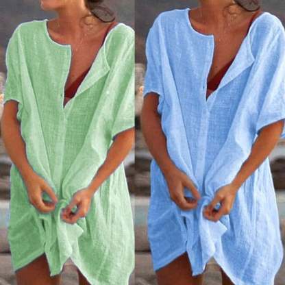 Summer Cotton Loose Short Dresses  Casual Women's  shirt-POIULTD