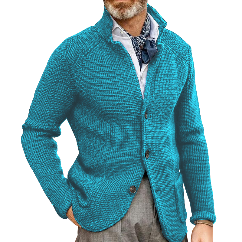 Men's Retro Navy Heavy Knitted Jacket-POIULTD