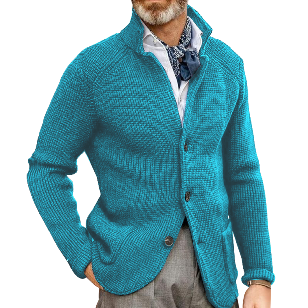 Men's Retro Navy Heavy Knitted Jacket-POIULTD