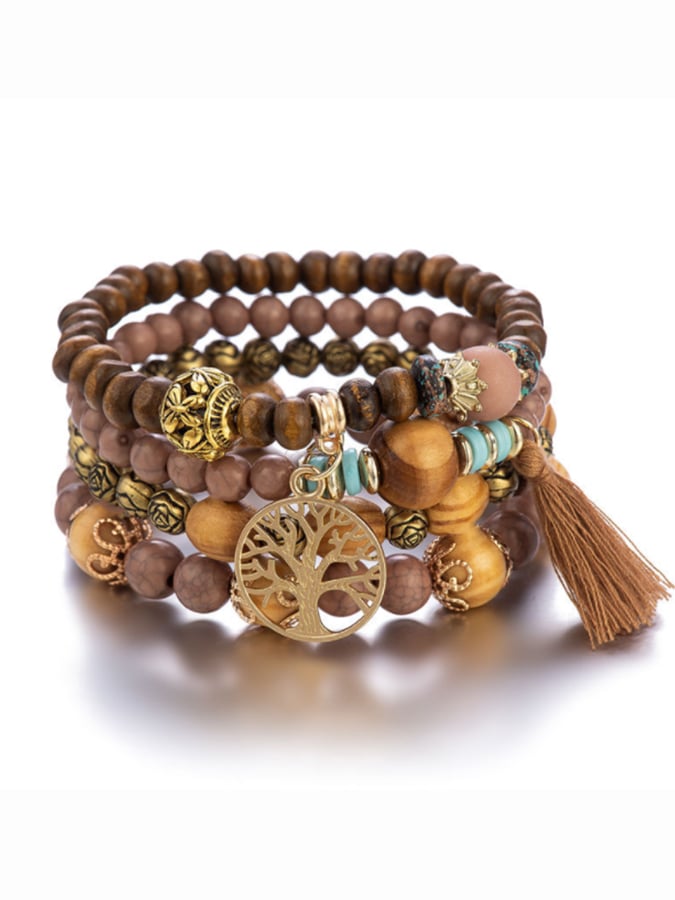 Women's Bohemian Multilayer Wood Bead Bracelet-POIULTD