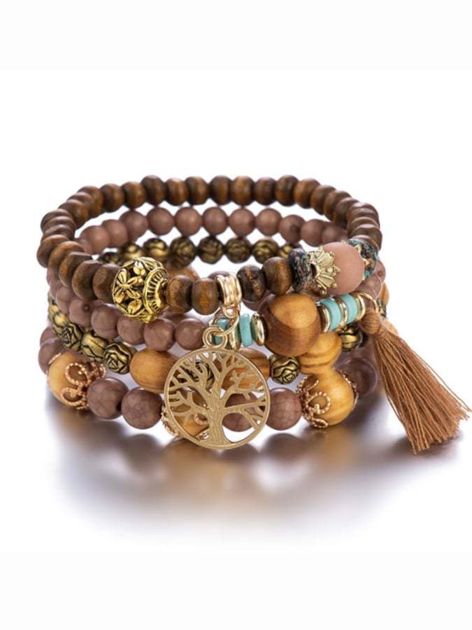 Women's Bohemian Multilayer Wood Bead Bracelet-POIULTD