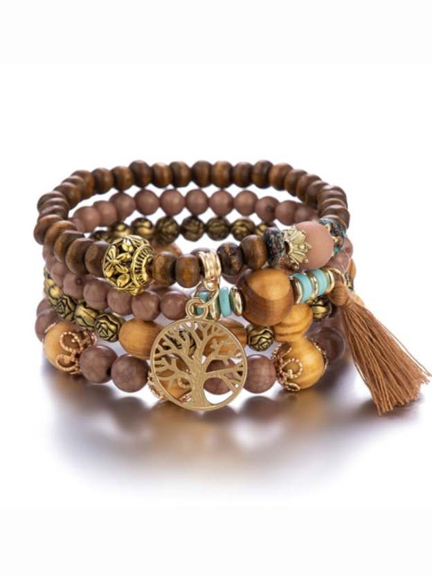 Women's Bohemian Multilayer Wood Bead Bracelet-POIULTD