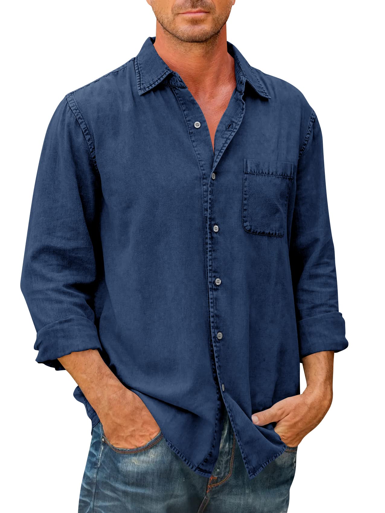 LAST DAY 49% OFF-Mens Denim Long Sleeve Button Down Shirt