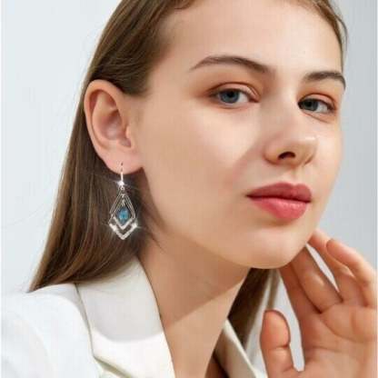 Rhombus Sapphire Earrings-POIULTD
