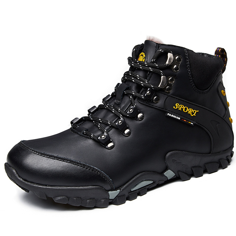 (⏰Limited Time Sale 69%off)Men's Genuine Leather Waterproof Hiking Boots Wide-Toe Warm Insulated Winter Ankle Boots-POIULTD