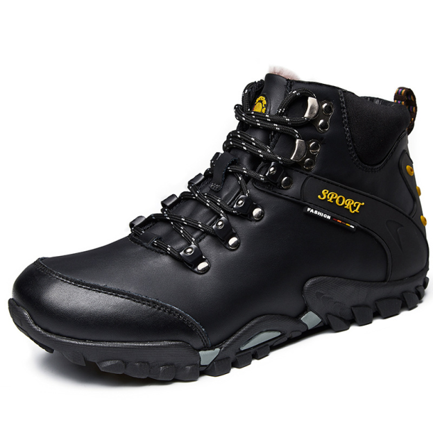 (⏰Limited Time Sale 69%off)Men's Genuine Leather Waterproof Hiking Boots Wide-Toe Warm Insulated Winter Ankle Boots-POIULTD