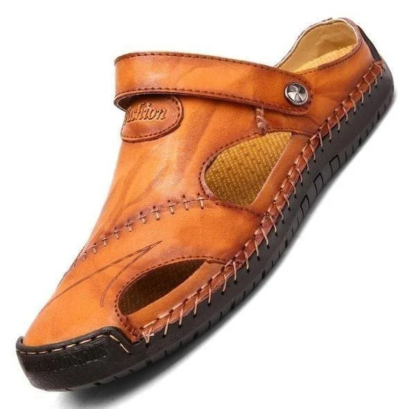 Large Size Soft Leather Men's Breathable Outdoor Sandals-POIULTD