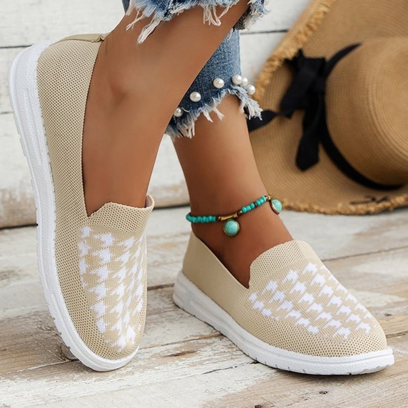 Casual Houndstooth Weave Women's Flat Shoes-POIULTD
