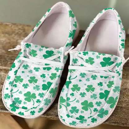 Women's St.Patrick's Day Clover Printed Canvas Shoes-POIULTD