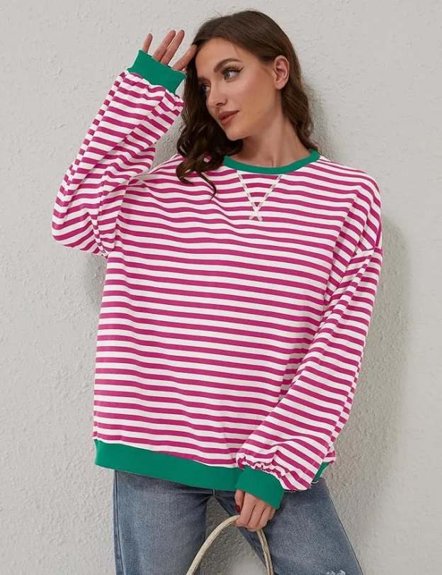 🎁Last Day Sale 49% OFF🏆️2024 Womens Stripes Color Block Sweatshirts-POIULTD