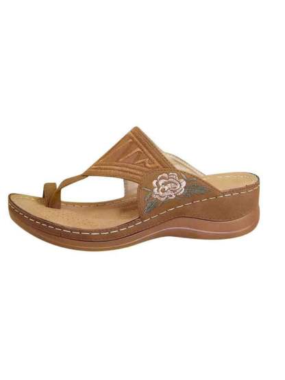 The New Embroidered Flowers, Toe Slippers, Women's Cold Slippers, Slopes, Thick Bottom Human Characters Trailer Stitching Female Clip-POIULTD