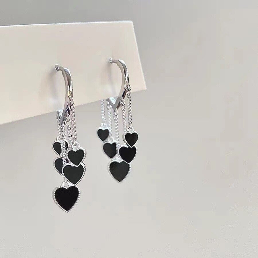 Black Long Tassel Earrings-POIULTD