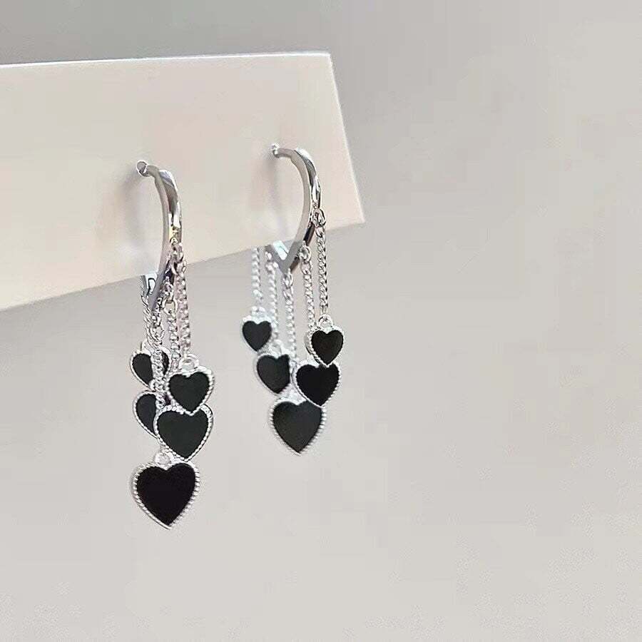 Black Long Tassel Earrings-POIULTD
