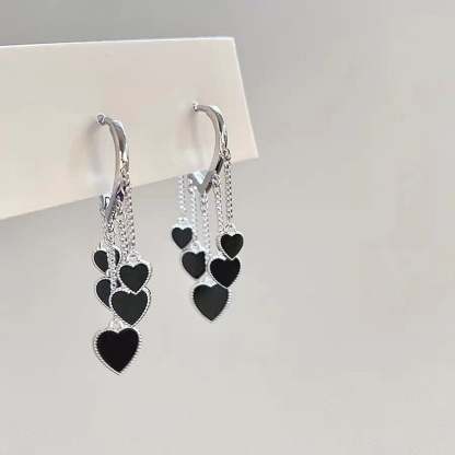 Black Long Tassel Earrings-POIULTD