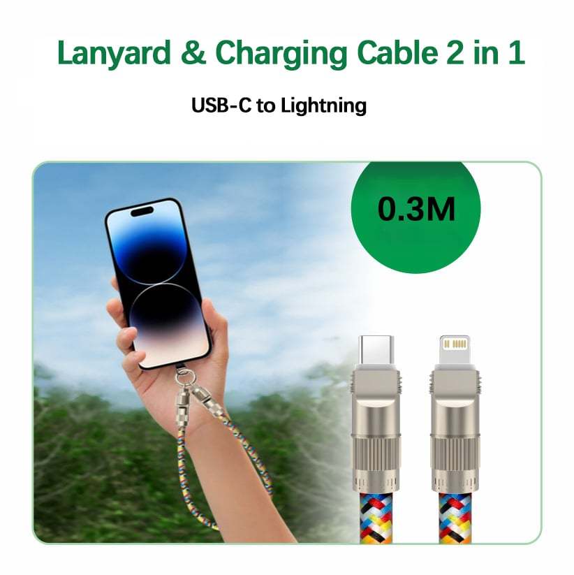 🔥🔥2-in-1 Mobile Phone Lanyard & Charging Cable, compatible with USB-C to USB-C and USB-C to Lightning interfaces-POIULTD