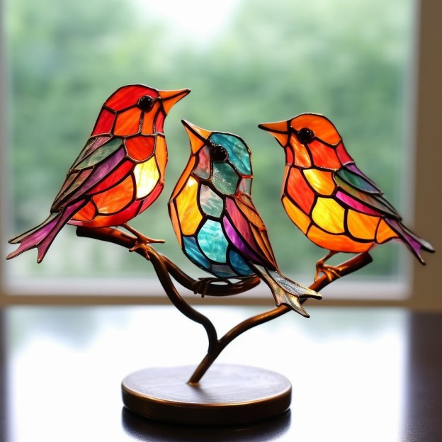Handmade🌈Colorful Birds on Branch Desktop Ornaments 🕊️-POIULTD