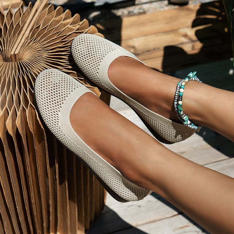 Casual Round Toe Hollow Out Weave Women's Flat Shoes-POIULTD