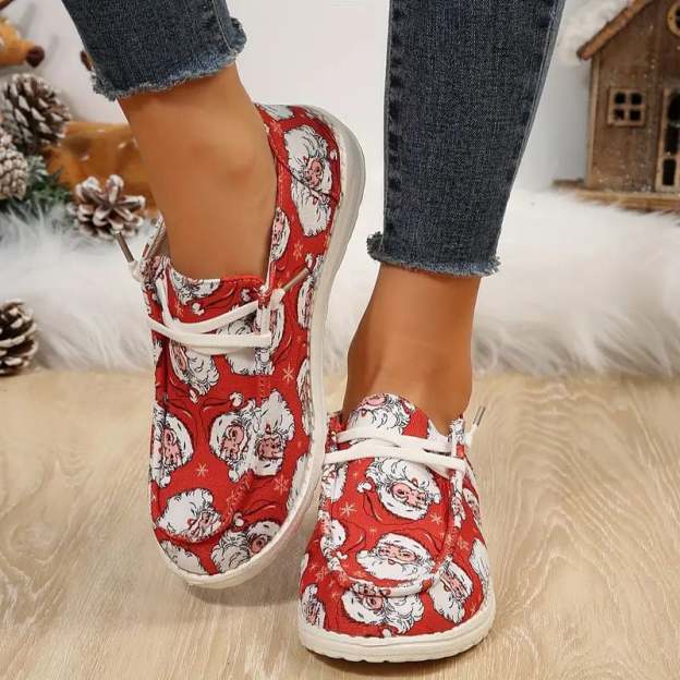 Women's Christmas Santa Print Design  Flat  Shoes-POIULTD