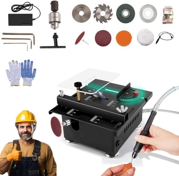 Mini Multi-functional Table Saw, Mini Table Saw, Mini Table Saw for Crafts, Mini Table Saw, 7 Speed Adjustable, 1/2" Adjustable Cut Depth Liftable Table Saw (A)-POIULTD