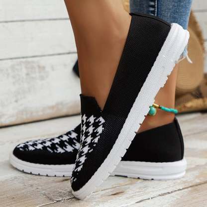 Casual Houndstooth Weave Women's Flat Shoes-POIULTD