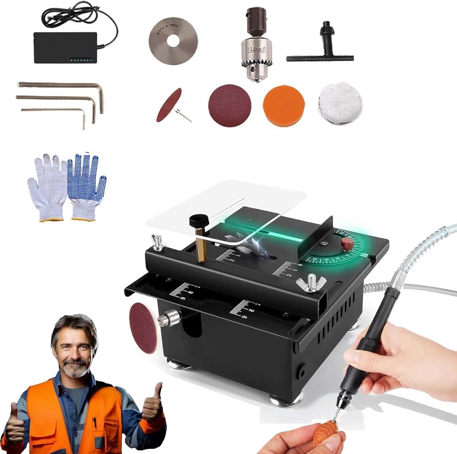 Mini Multi-functional Table Saw, Mini Table Saw, Mini Table Saw for Crafts, Mini Table Saw, 7 Speed Adjustable, 1/2" Adjustable Cut Depth Liftable Table Saw (A)-POIULTD