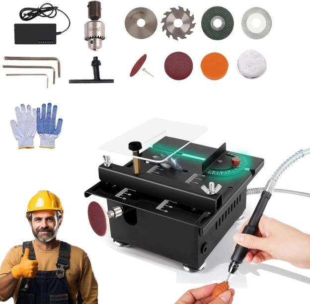 Mini Multi-functional Table Saw, Mini Table Saw, Mini Table Saw for Crafts, Mini Table Saw, 7 Speed Adjustable, 1/2" Adjustable Cut Depth Liftable Table Saw (A)-POIULTD